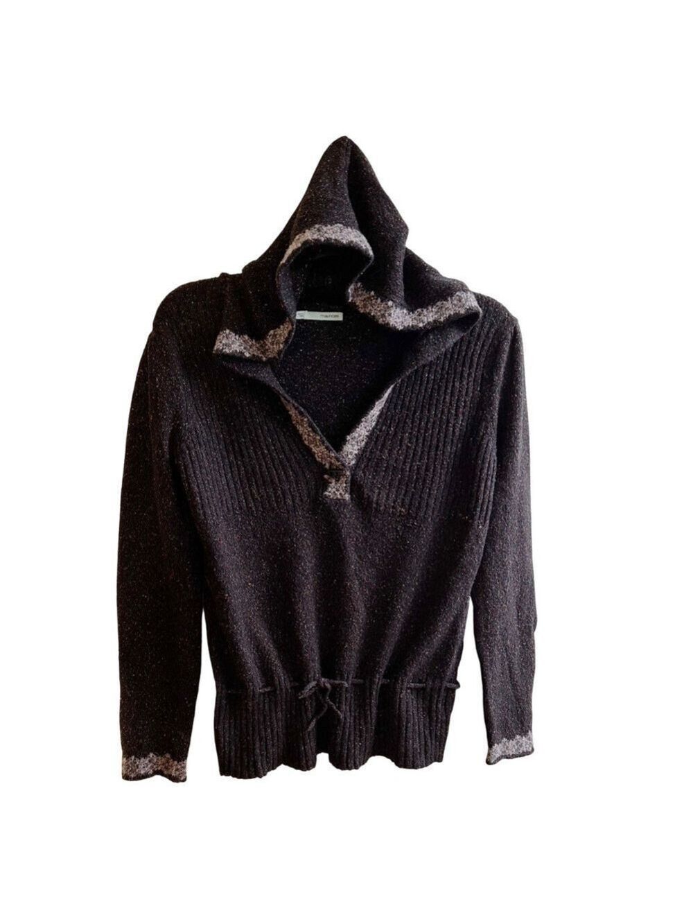 Maunces V Neck Hoodie Cotton Blend Sweater Large